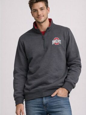 Ohio State Buckeyes Quarter Zip Pullover Mens Large Gray Colosseum Sweatshirt